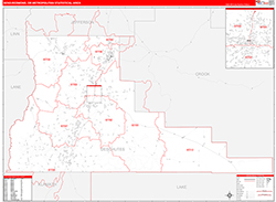 Bend-Redmond Metro Area Wall Map Red Line Style 2026
